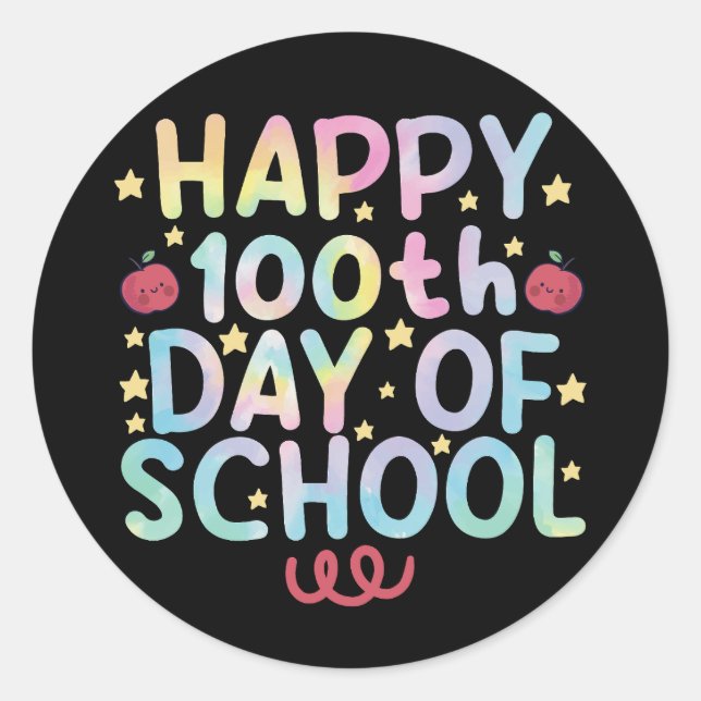 Sticker Rond Tie Dye Happy 100e jour d'école Enseignant Élève  (Devant)