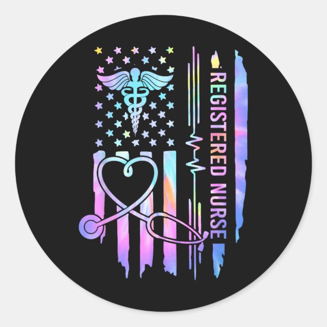 Sticker Rond Tie Dye Infirmière inscrite Rn Ekg Stethoscope Nur (Devant)