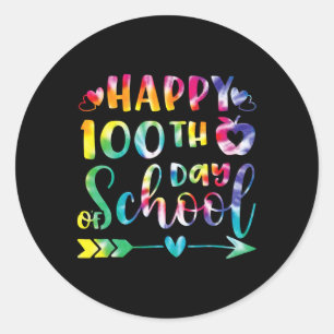 Sticker Rond Tie Dye Joyeux 100ème Jour De L'Enseignant Étudian
