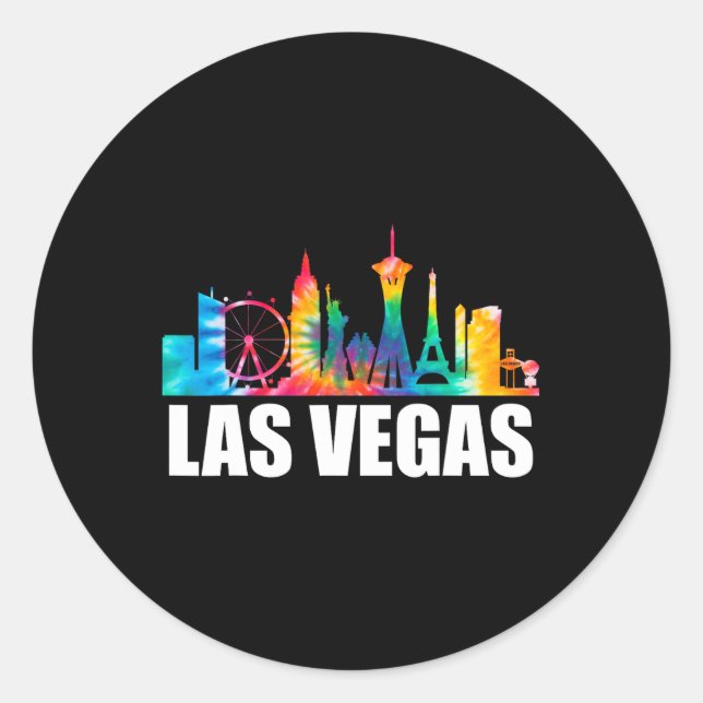 Sticker Rond Tie Dye Las Vegas Nevada Groom Party Voyage Vacanc (Devant)