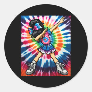 Sticker Rond Tie Dye Mignonne Dabbing Cheerleader Danse Cheerle