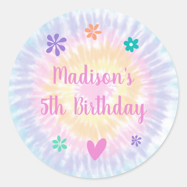 Sticker Rond Tie Dye Pastel Rainbow Boho Hippie Anniversaire (Devant)