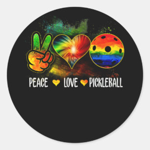 Sticker Rond Tie Dye Peace Love Pickleball Pickleball Lover