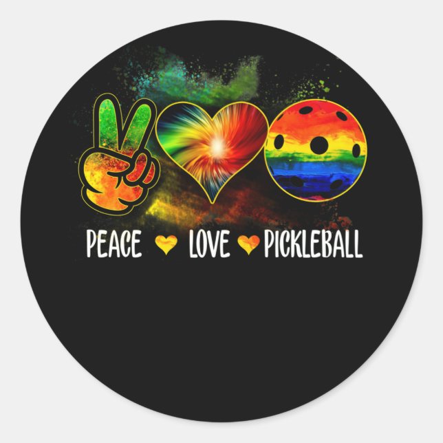 Sticker Rond Tie Dye Peace Love Pickleball Pickleball Lover (Devant)