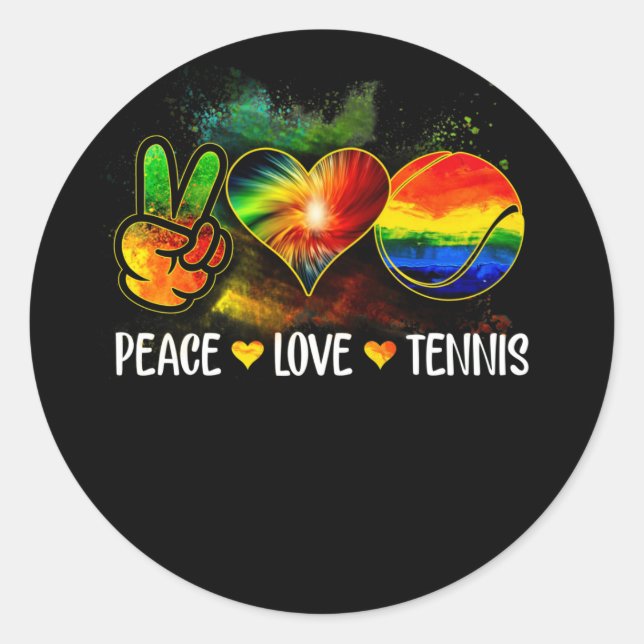 Sticker Rond Tie Dye Peace Love Tennis Tennis Lover Jour (Devant)