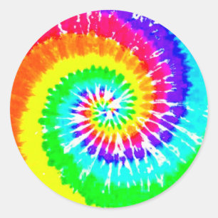 Sticker Rond Tie Dye Rainbow Swirl Neon Rainbow Coloris Motif