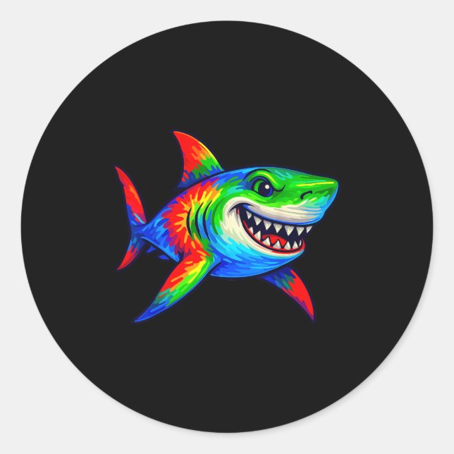 Sticker Rond Tie-dye Shark Peace Sign Hipe  (Devant)