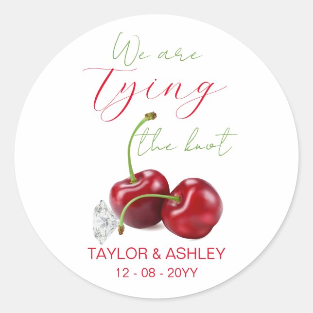 Sticker Rond Tie the Knot Cherry Engagement (Devant)