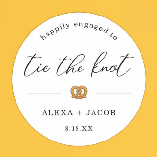 Sticker Rond Tie the Knot Pretzel Engagement Party Favor Label