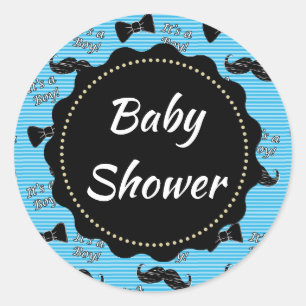 Sticker Rond Ties papillons et Moustache Bleue et Noire Baby Sh