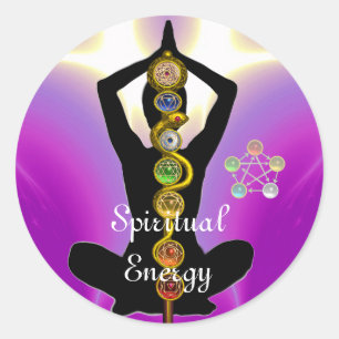Sticker Rond TIGE d'ASCLEPIUS 7 CHAKRAS, rose de POSE de LOTUS