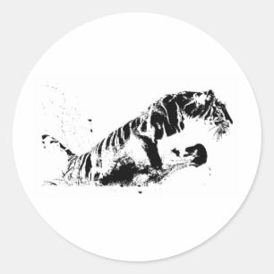 Sticker Rond Tiger Attaquer Pop Art
