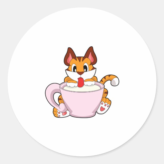 Sticker Rond Tiger chat avec la coupe de lait.PNG (Devant)