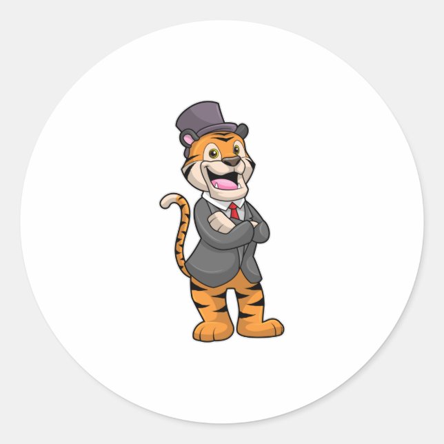 Sticker Rond Tiger comme chambre avec veste et Casquette (Devant)