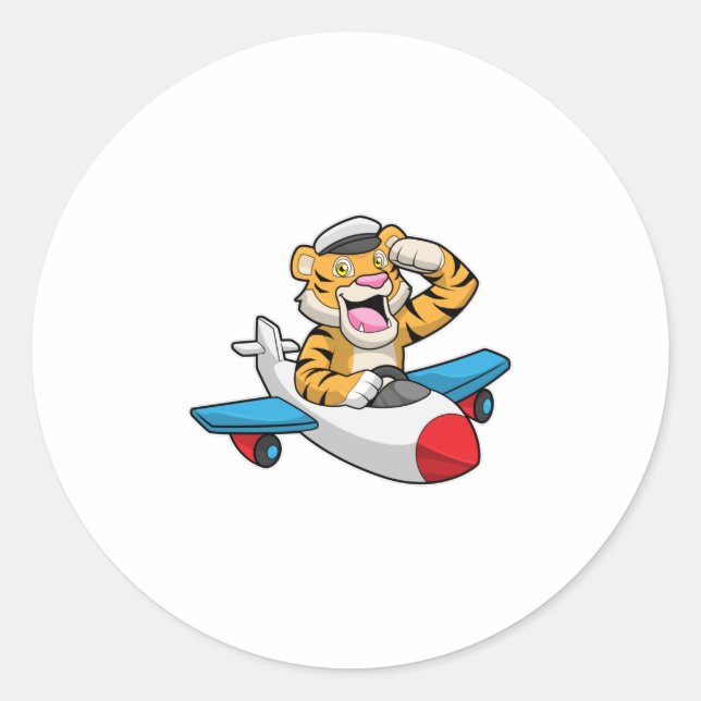 Sticker Rond Tiger comme pilote dans l'avion (Devant)