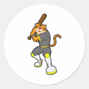 Sticker Rond Tiger en baseball avec batte de baseball