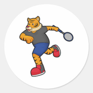 Sticker Rond Tiger en tant que joueur de tennis avec raquette d