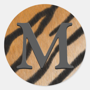 Sticker Rond Tiger Fourrure Poster de animal réaliste Monogramm