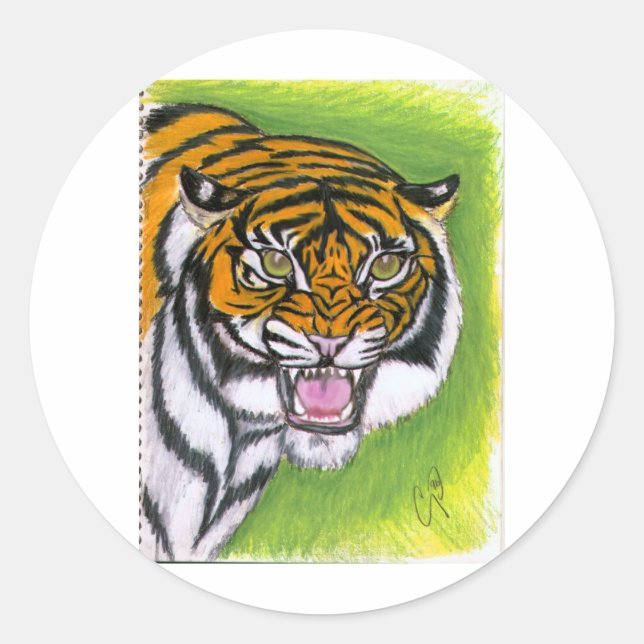 Sticker Rond Tiger Growling (Devant)