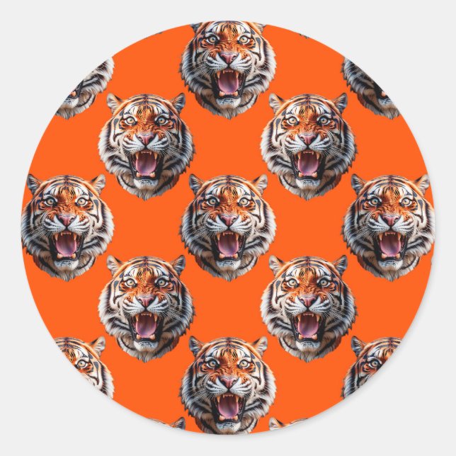 Sticker Rond Tiger Head Pattern Design Orange  (Devant)