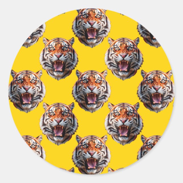 Sticker Rond Tiger Head Pattern Design Yellow  (Devant)