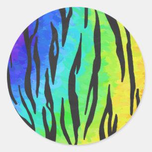 Sticker Rond Tiger noir et arc-en-ciel
