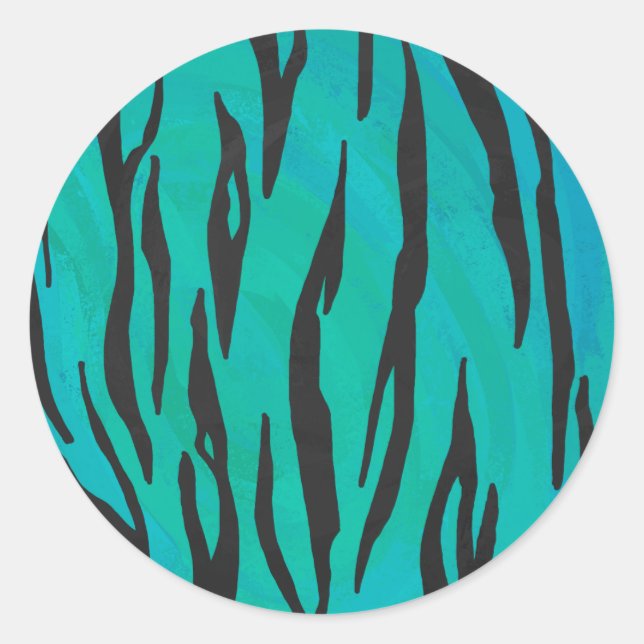 Sticker Rond Tiger noir et Turquoise (Devant)