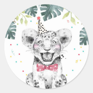 Sticker Rond Tiger Party Animaux Safari Boy Cupcake d'anniversa