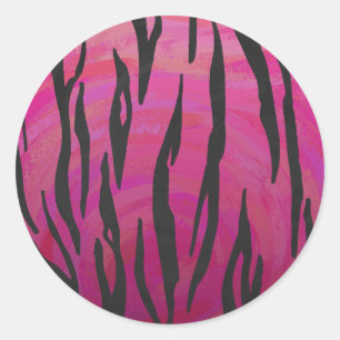 Sticker Rond Tiger rose chaud et noir