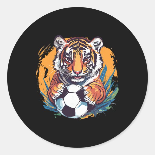 Sticker Rond Tiger Soccer Byll Fierce Jungle Animal  (Devant)