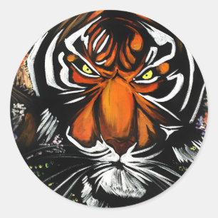 Sticker Rond Tiger Stare