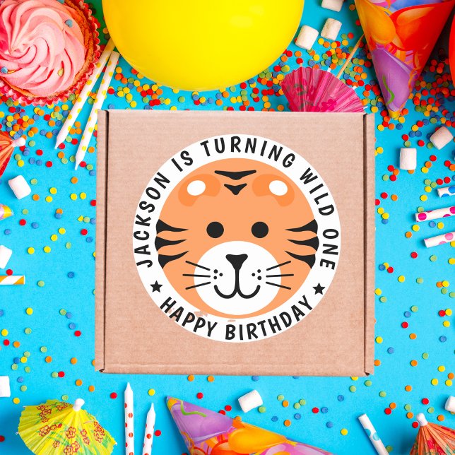 Sticker Rond Tiger Wild One Jungle Safari Anniversaire de enfan (Créateur téléchargé)