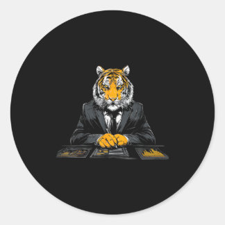 Sticker Rond Tiger Working Portrait Drawing Artwork Animal Artw