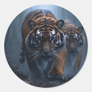 Sticker Rond Tiges majestueux dans une jungle de Foggy