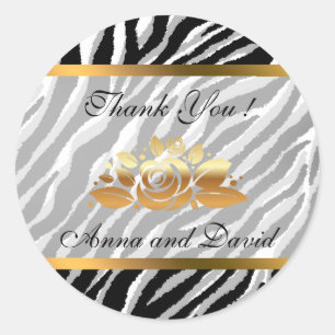 Sticker Rond Tigre Argent Moderne Luxueux Ajoutez Votre Texte