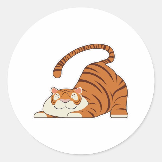 Sticker Rond Tigre au Yoga Exercices d'étirement (Devant)