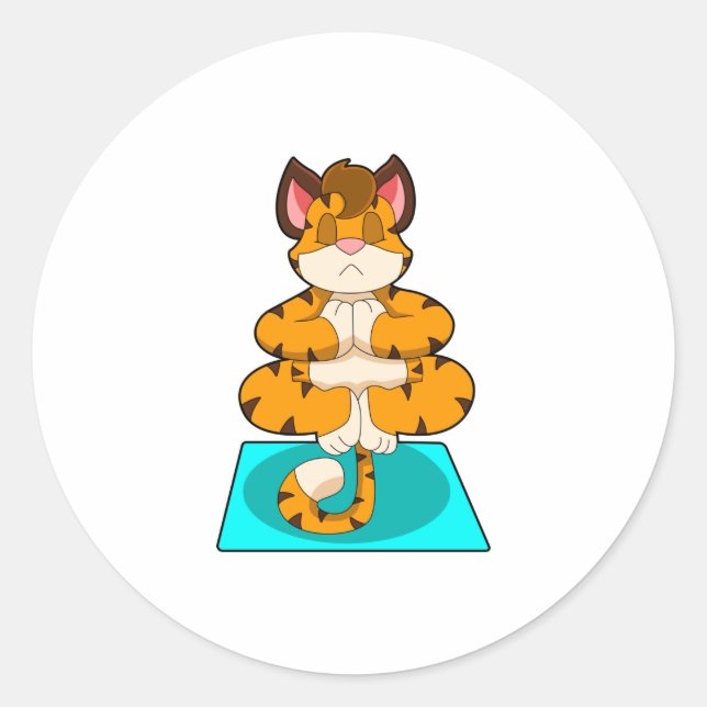 Sticker Rond Tigre au Yoga sur tapis de Yoga (Devant)