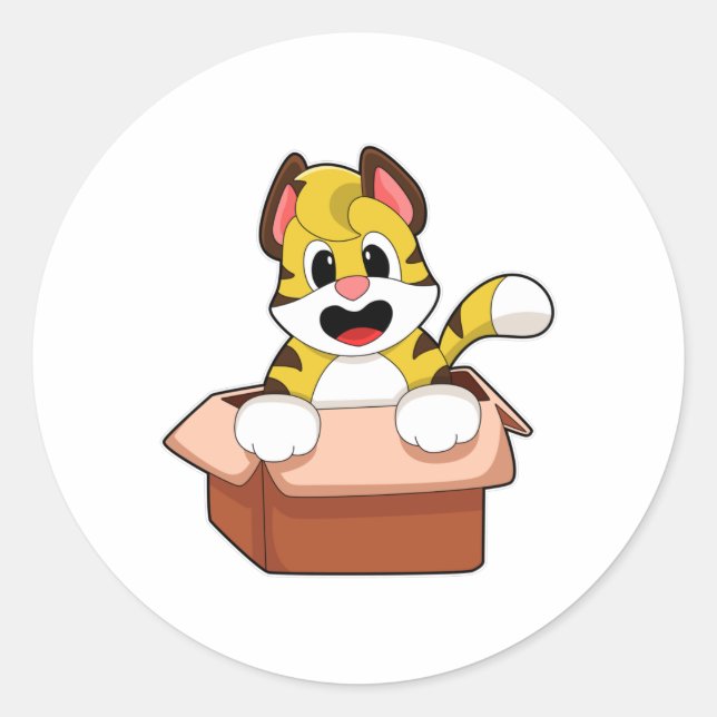 Sticker Rond Tigre avec boîte (Devant)