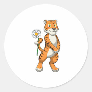 Sticker Rond Tigre avec Daisy Flower
