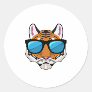 Sticker Rond Tigre avec lunettes de soleil