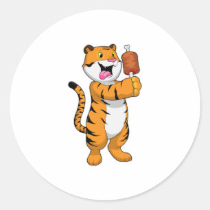 Sticker Rond Tigre avec viande
