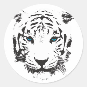 Sticker Rond Tigre blanc aux yeux bleus