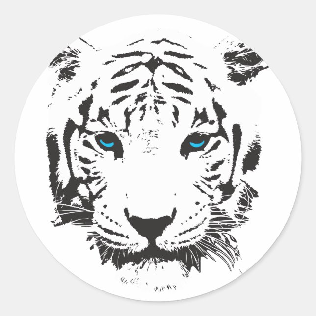 Sticker Rond Tigre blanc aux yeux bleus (Devant)