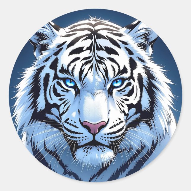Sticker Rond Tigre blanc aux yeux bleus (Devant)