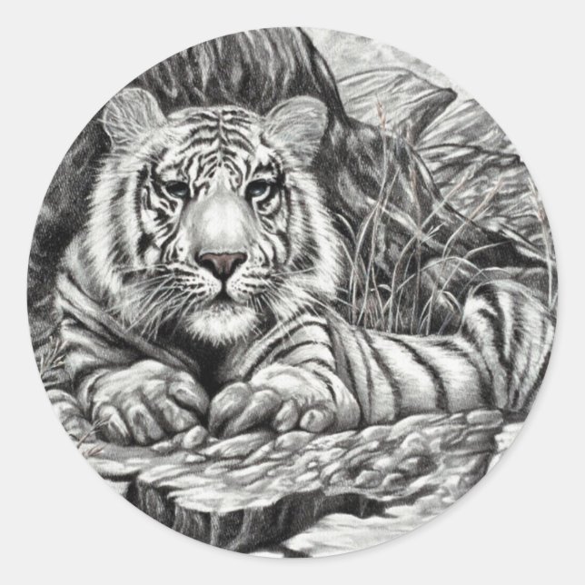 Sticker Rond TIGRE BLANC par Diana S Martin (Devant)