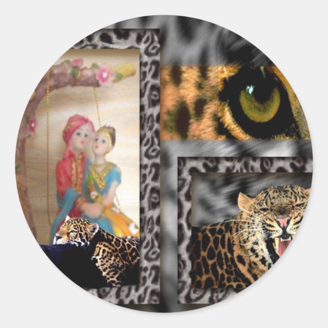 Sticker Rond Tigre & Couple Impression d'art (Devant)