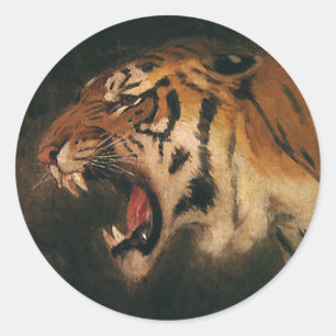 Sticker Rond Tigre de Bengale vintage grand félin rugissant, an