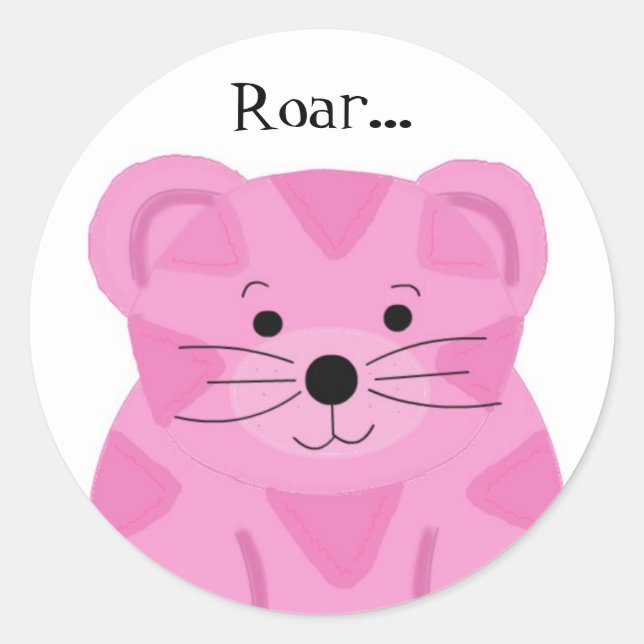 Sticker Rond Tigre de dessin animé rose (Devant)