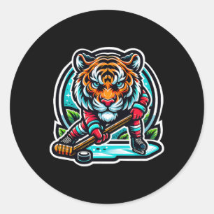 Sticker Rond Tigre de hockey sur glace Libérez votre rugissemen