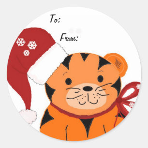 Sticker Rond Tigre de Noël